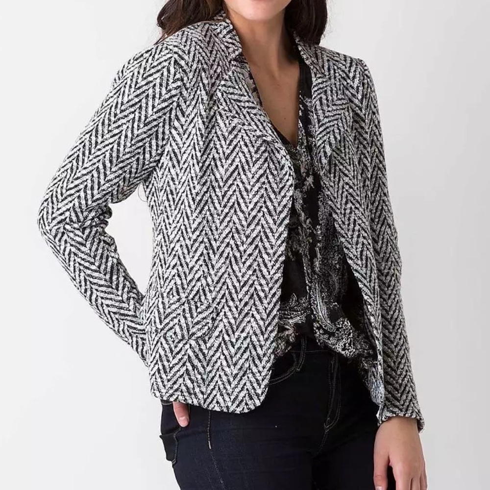 Dolan Black and White Herringbone Blazer